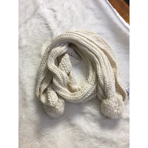 Charter Club Scarf Ruffle Knit Boa Ivory Pompon End Neck Warmer - Picture 2 of 8